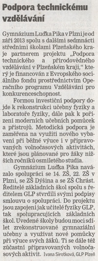 Článek v Plzeňském deníku 13. 11. 2013